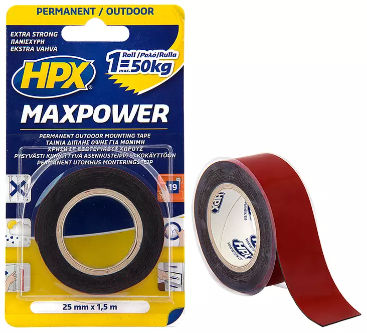 HPX Dubbelhäftande krafttejp 25 mm x 1,5 m - Tejper - 5425014226850 - 1