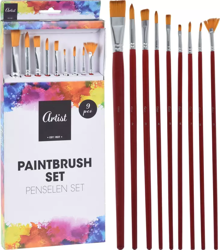 Konstnärsborstsats 9-delar - Konstnärsmaterial - 8719202912340 - 1