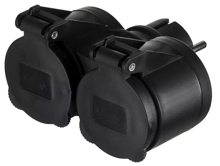 Utomhusförgrenare 2-delad med luckor IP44 svart - Lådor och uttag - 6435200259110 - 1