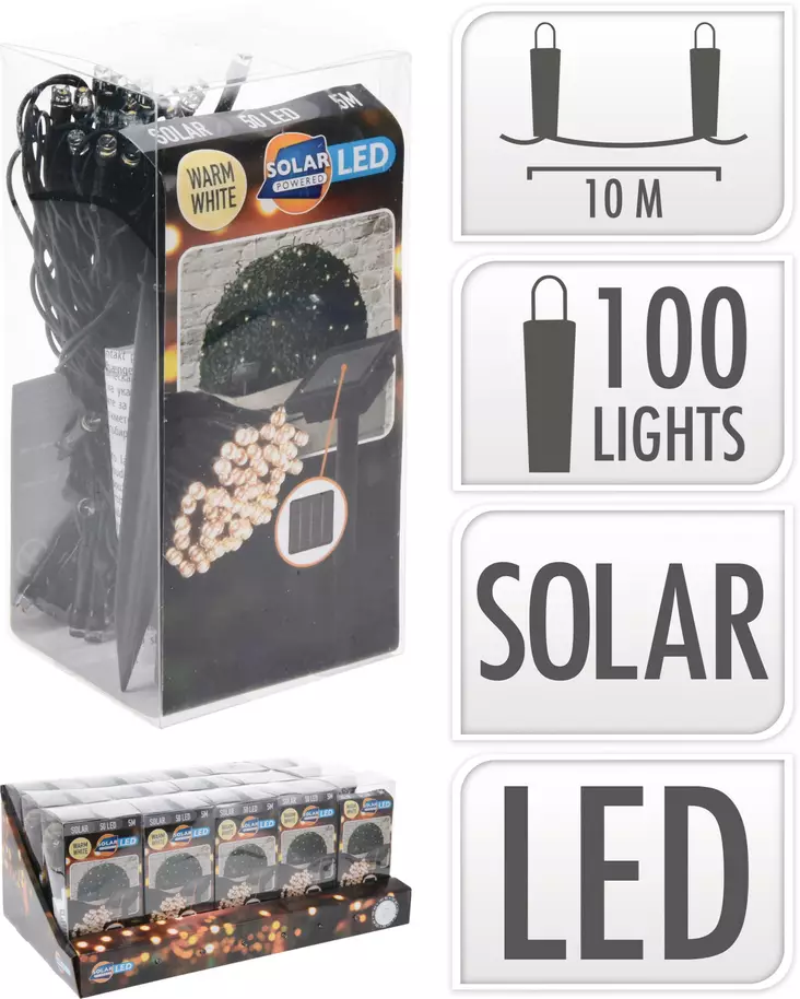 Solar LED-ljussats 100 delar 10 meter - Stämningsbelysning - 8720573805070 - 1