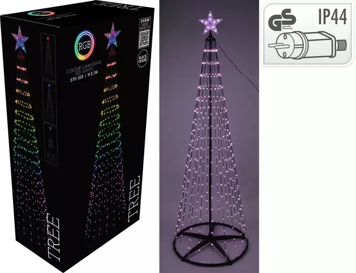 Ljusgran 210 cm 370 LED RGB svart - Stämningsbelysning - 8721037148870 - 1