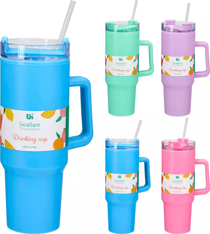 Stor mugg med handtag och sugrör - Serveringsfat, dukning - 8721037370240 - 1