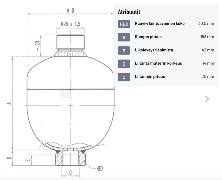 Tryckackumulator 1,4 l 210/30 bar - Kardanaxeldelar (ej nät) - WA21021401OFDA30 - 1