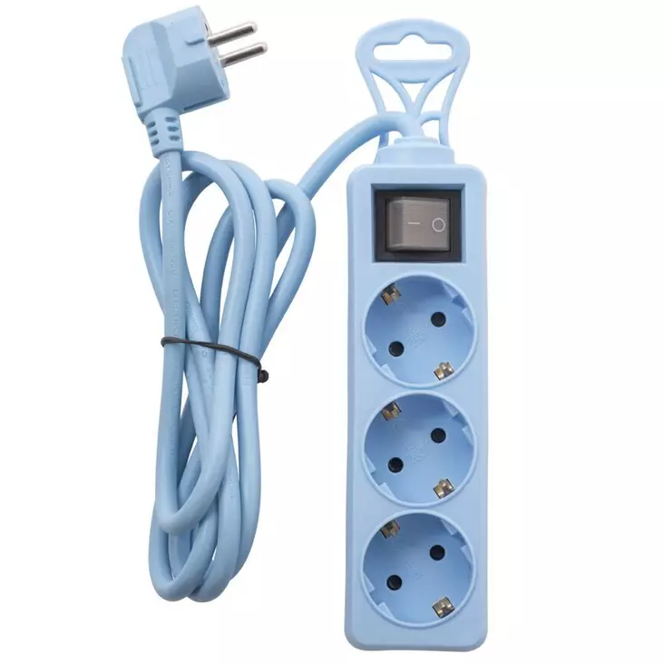 Förlängningssladd 4-delad + brytare blå 1,5m - Förlängningssladdar - 6435200256591 - 1