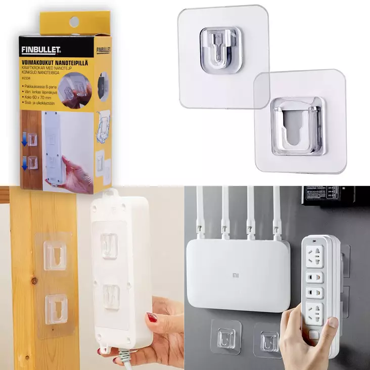 Kraftkrokar 60 x 70 mm 6 st med nanotejp - Väggkrokar, klädhängare - 6438152023341 - 1