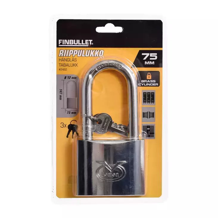 Finbullet Hänglås 75 mm med lång hake - Hänglås, reglar, gångjärn - 6438152024621 - 1