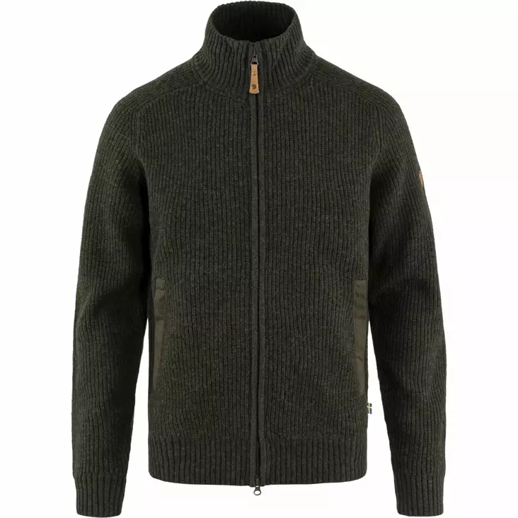 Fjällräven Övik Zip Cardigan Knit M Mörk olivgrön - Friluftskläder - 7323450789541 - 1