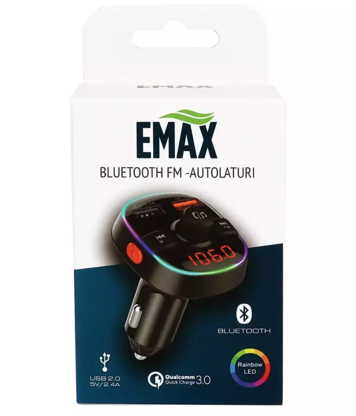 Emax FM-sändare bluetooth V5.0 RGB - Mobiltelefontillbehör - 6418536021682 - 1