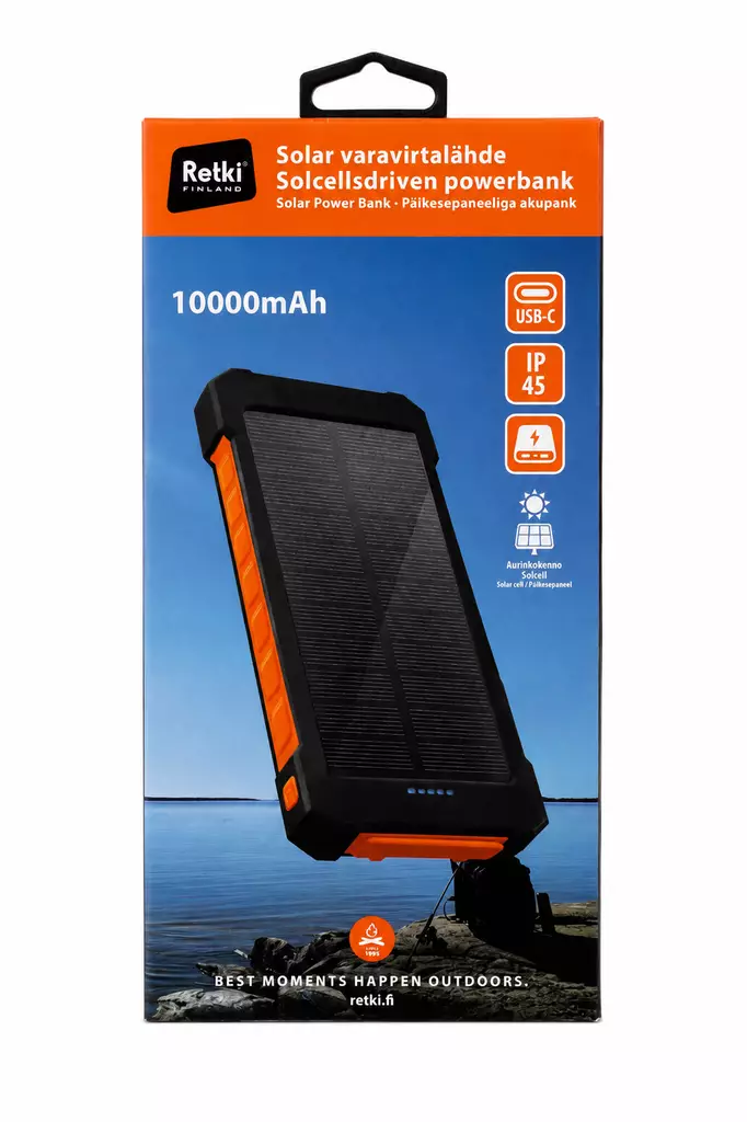 Retki 10000mAh Solar powerbank svart - Övriga friluftsprodukter - 6418536041062 - 1