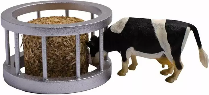 Utfodringsbur med rundbal och ko - Andra lantbruks- och arbetsmaskinsleksaker - 8713219267622 - 1
