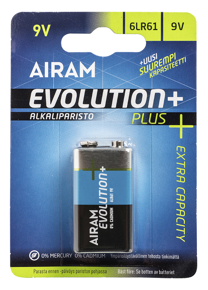 Airam Evolution Plus batteri 6LR61 9V - Batterier, testare - 6435200194763 - 1