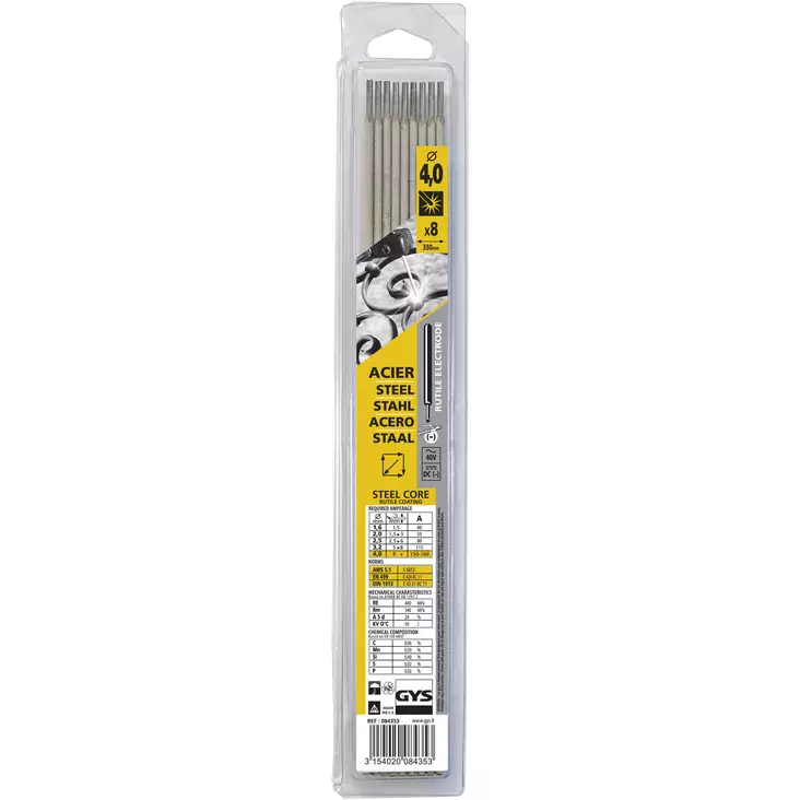 Svetsstav, GYS, allround (E6013), ø 4,0 x 350 mm, 8 st - Svetsstänger - 3154020084353 - 1