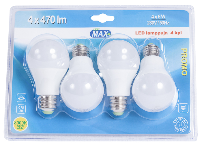 LED-standardlampa 6W 4 st/pkt - E27-sockel - 6430050628703 - 1