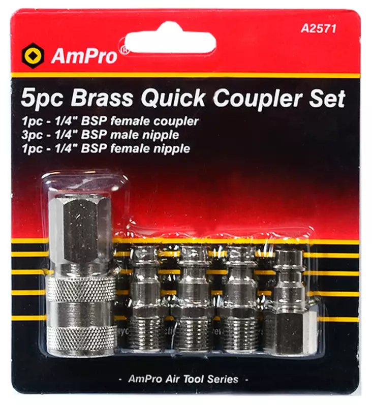 Tryckluftsanslutningssats 5-delar 1/4" - Tryckluftskopplingar - 795609025713 - 1