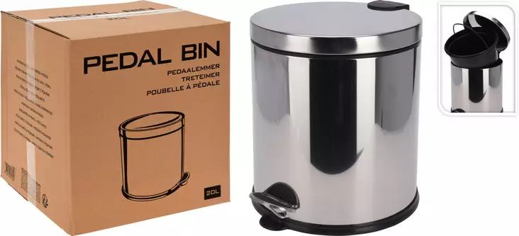 Pedalöppnad papperskorg i stål 20 liter - Avfallshantering - 8720573307123 - 1