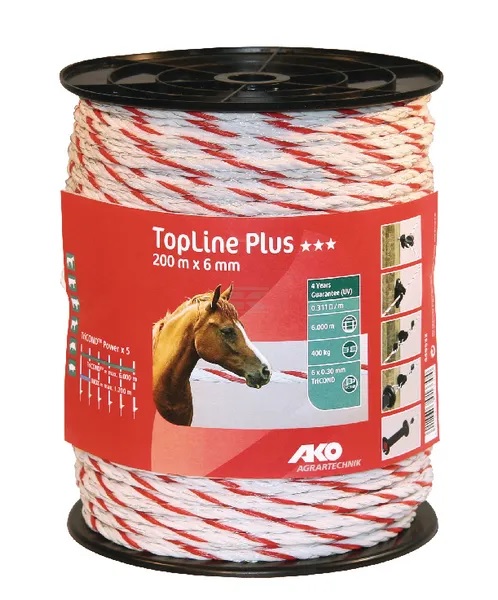Stängselrep TopLine Plus 6 mm vit/röd - Stängselband och -trådar - 4018653049433 - 1
