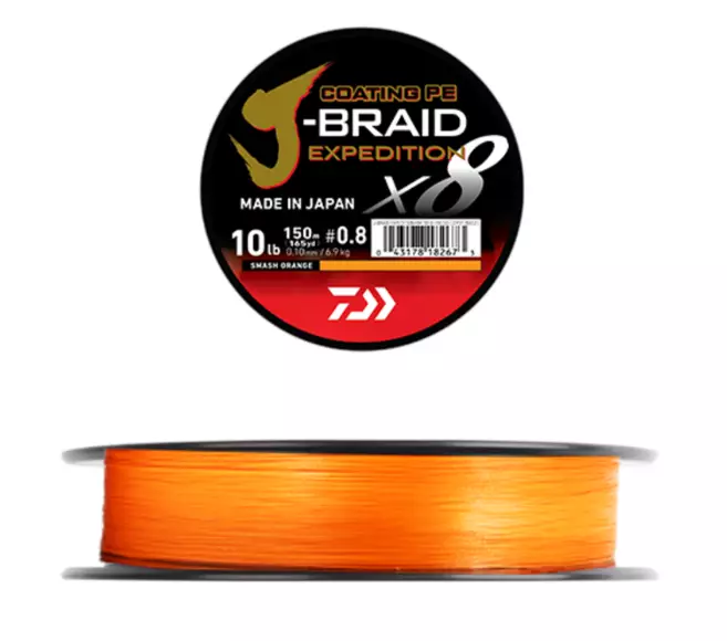 Daiwa J-Braid Expedition x8E 0,10mm 150m Smash Orange - Linor - 043178182673 - 1