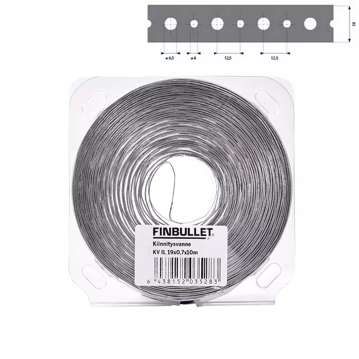 Fästeband 19 mm x 0,7 mm x 10 m, med 4/6,5 mm hål - Andra fästtillbehör - 6438152035283 - 1