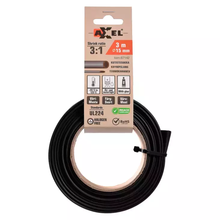 Krympslang med lim 15 mm 3:1 3 m svart - Biltillbehör - 6438152871423 - 1