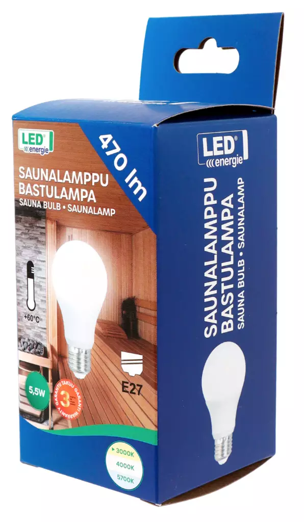 Saunalamppa A60 470LM 5,5W E27 matt - Inomhusbelysning - 6418536010983 - 1