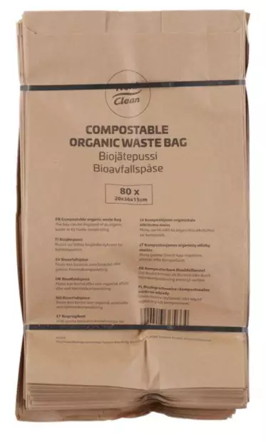 Biologiskt nedbrytningsbar avfallspåse i papper 80 st/fp - Avfallshantering - 6410416365664 - 2