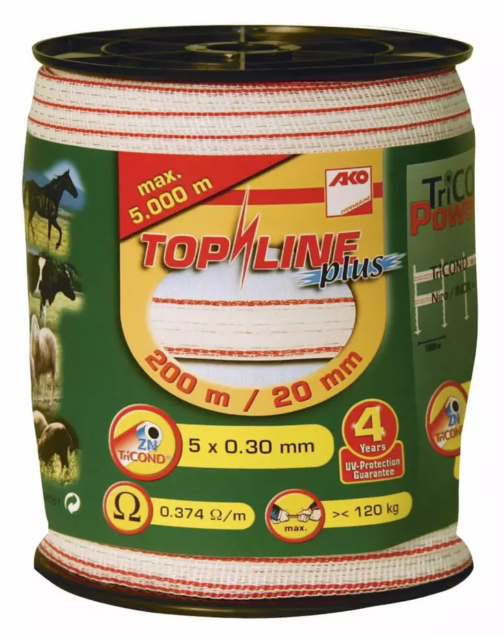 Inhägnadslina Top Line Plus 20 mm/200 m vit/röd - Stängselband och -trådar - 4018653013274 - 1