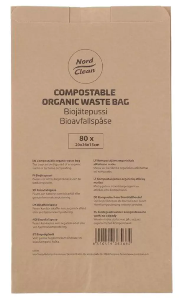 Biologiskt nedbrytningsbar avfallspåse i papper 80 st/fp - Avfallshantering - 6410416365664 - 1