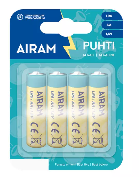 Airam Puhti batteri LR6 AA 4-pack - Batterier, testare - 6435200194664 - 1