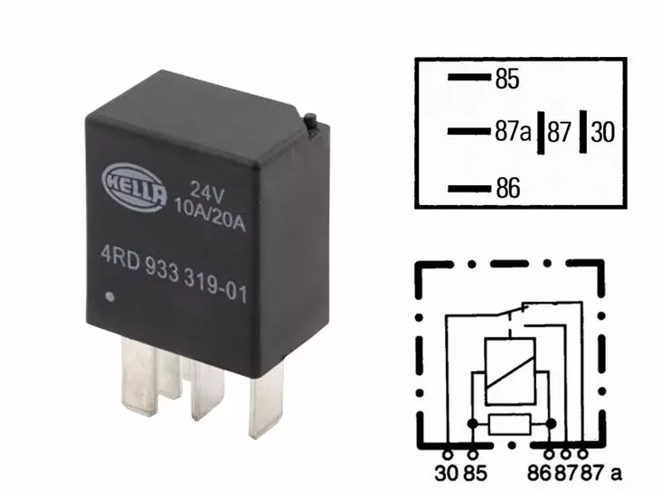 Mikrorelä Hella 5-poligt växelrelä 24V - Bilbelysning och elektriska tillbehör - 4082300395594 - 1