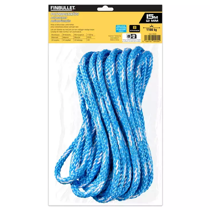 Flätat rep PP 12mm x 15m - Repar, repen - 6438152055304 - 1