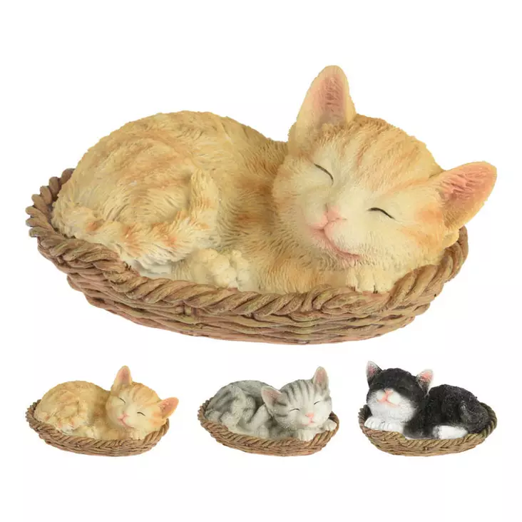 Katt i korg - Trädgårdsskulpturer, dekorationer - 8720573078795 - 1