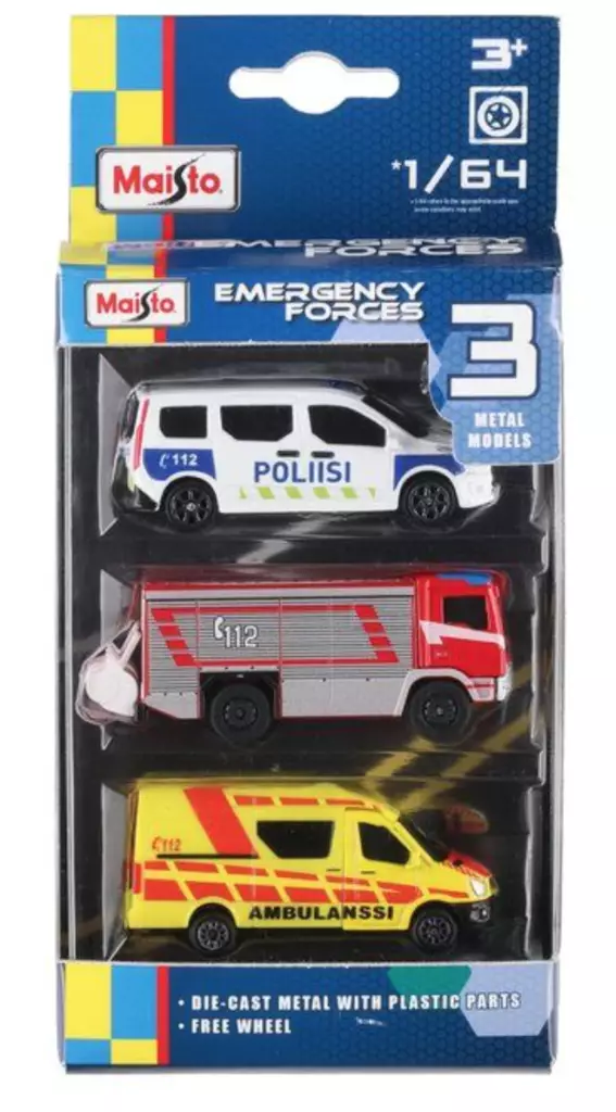 Maisto 1:64 finska utryckningsfordon 3 st/fp - Andra lantbruks- och arbetsmaskinsleksaker - 6410416499635 - 1