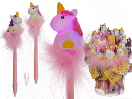 Unicorn-penna med Pom Pom och LED-lampa - Kontorsmaterial - 4029811382576 - 1