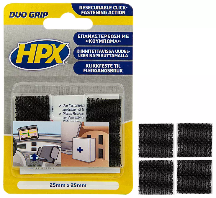 HPX Duo Grip självhäftande remsor 25mm x 25mm - Tejper - 5425014220926 - 1