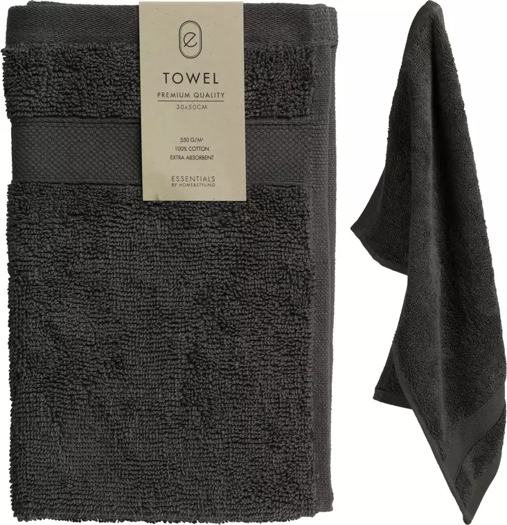 Handduk 30x50 cm mörkgrå - Badrumstillbehör - 8720573823166 - 1