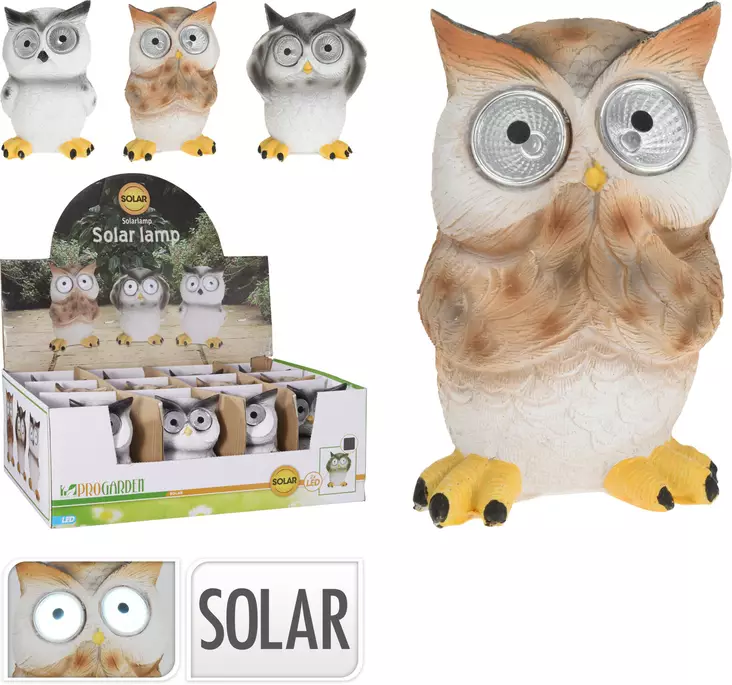 Trädgårdsdekoration Uggla med solcell - Trädgårdsskulpturer, dekorationer - 8719987483066 - 1
