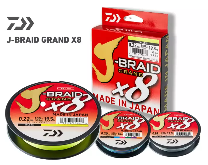 Daiwa J-Braid Grand X8 fiskelina (Gul) - Linor - 043178579466 - 1
