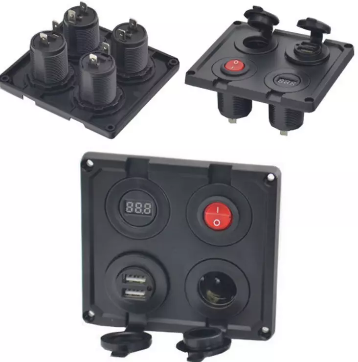 Strömbrytarpanel med 2xUSB-portar och tändar voltmeter - Bilbelysning och elektriska tillbehör - 6438152082836 - 1