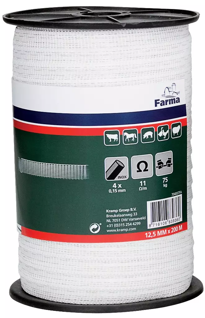 Stängselband 12,5 mm/200 m vit - Stängselband och -trådar - 8719493482287 - 1