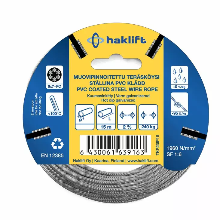 Plastbelagd stålvajer 4/6mm 15m - Kedjor och vajrar - 6430061639187 - 1