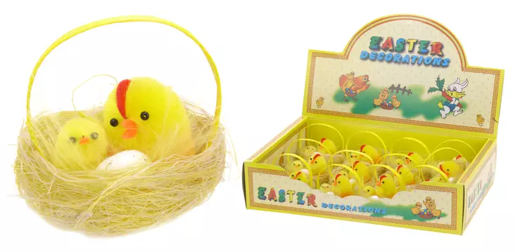 Påskkycklingar i korg 6 cm - Hobbyartiklar - 8718158636317 - 1