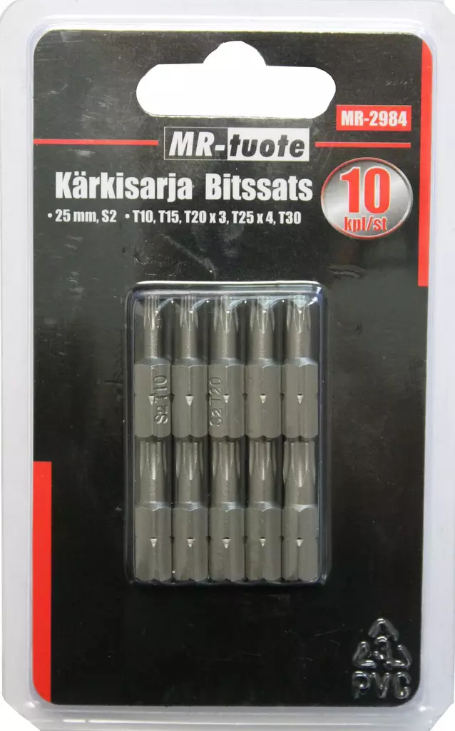 Bitsset 10 st, 25 mm torx, S2 - Skruvbits och -satser - 6430074697877 - 1