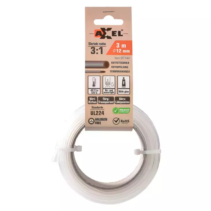 Krympslang med lim klar 3:1 12mm 3m - Biltillbehör - 6438152871447 - 1