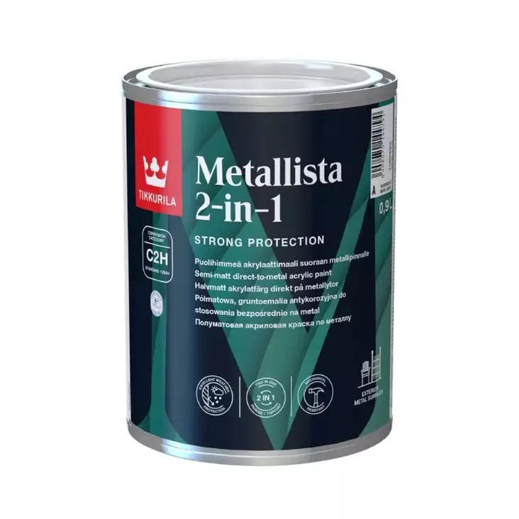 Tikkurila Metallista 2-i-1 rostskyddsfärg vit, kan tonas - Andra färger, lacker och oljor - 6408070144787 - 1