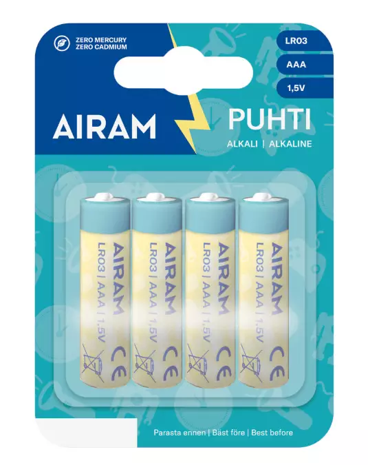 Airam Puhti batteri LR03 AAA 4st - Batterier, testare - 6435200194688 - 1