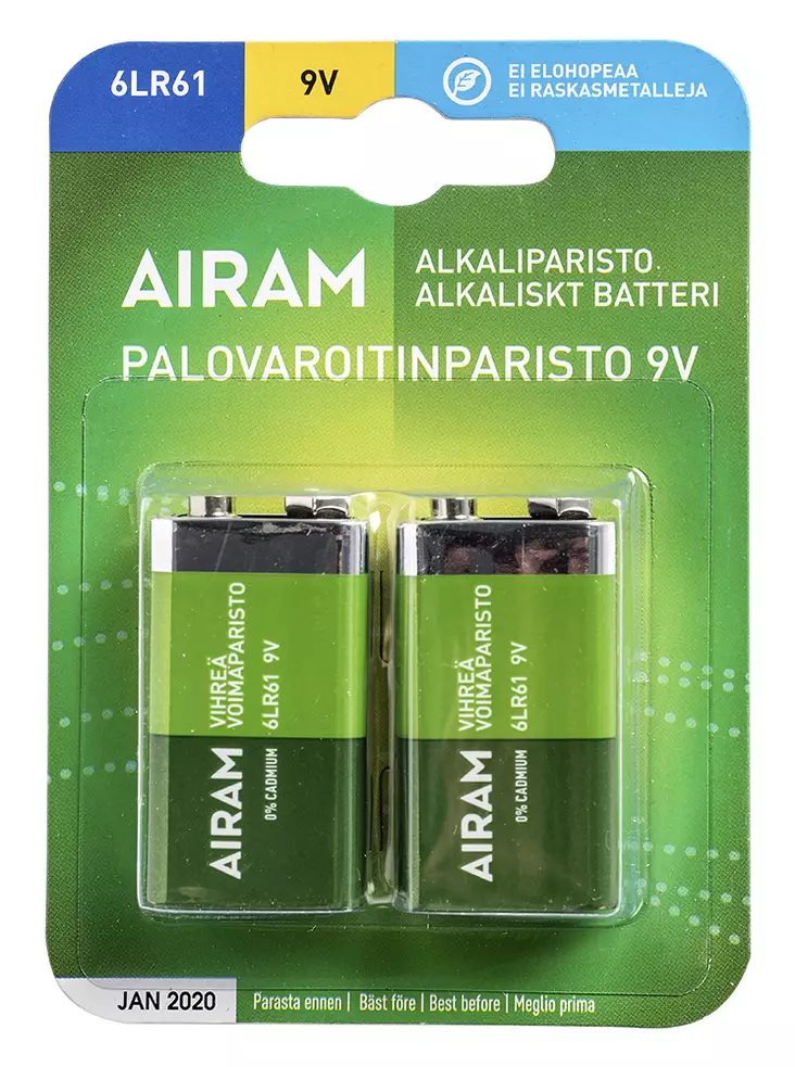 Airam Grön Energi 9V batteri 2 st/fpkt - Batterier, testare - 6435200192479 - 1