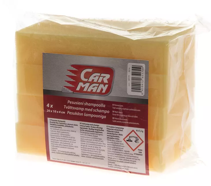 Carman biltvättsvamp med shampoo 4 st - Biltillbehör - 6410412651709 - 1