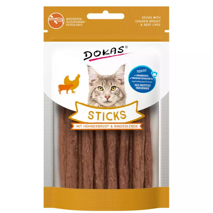 Dokas kattgodis sticks kycklingbröst-nötrlever 30g - Hundmat - 4251276205859 - 1