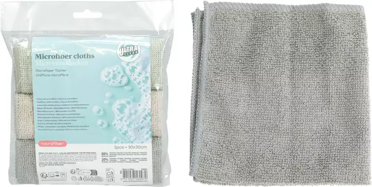 Mikrofiberduk grå 3 st/fp - Allrengöring - 8721037560979 - 1