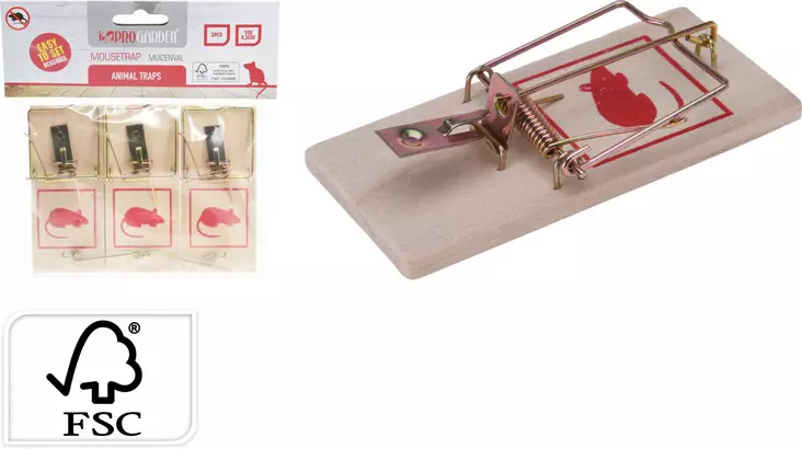 Trä musfälla 3 st/förpackning - Bekämpning av gnagare - 8721037081429 - 1